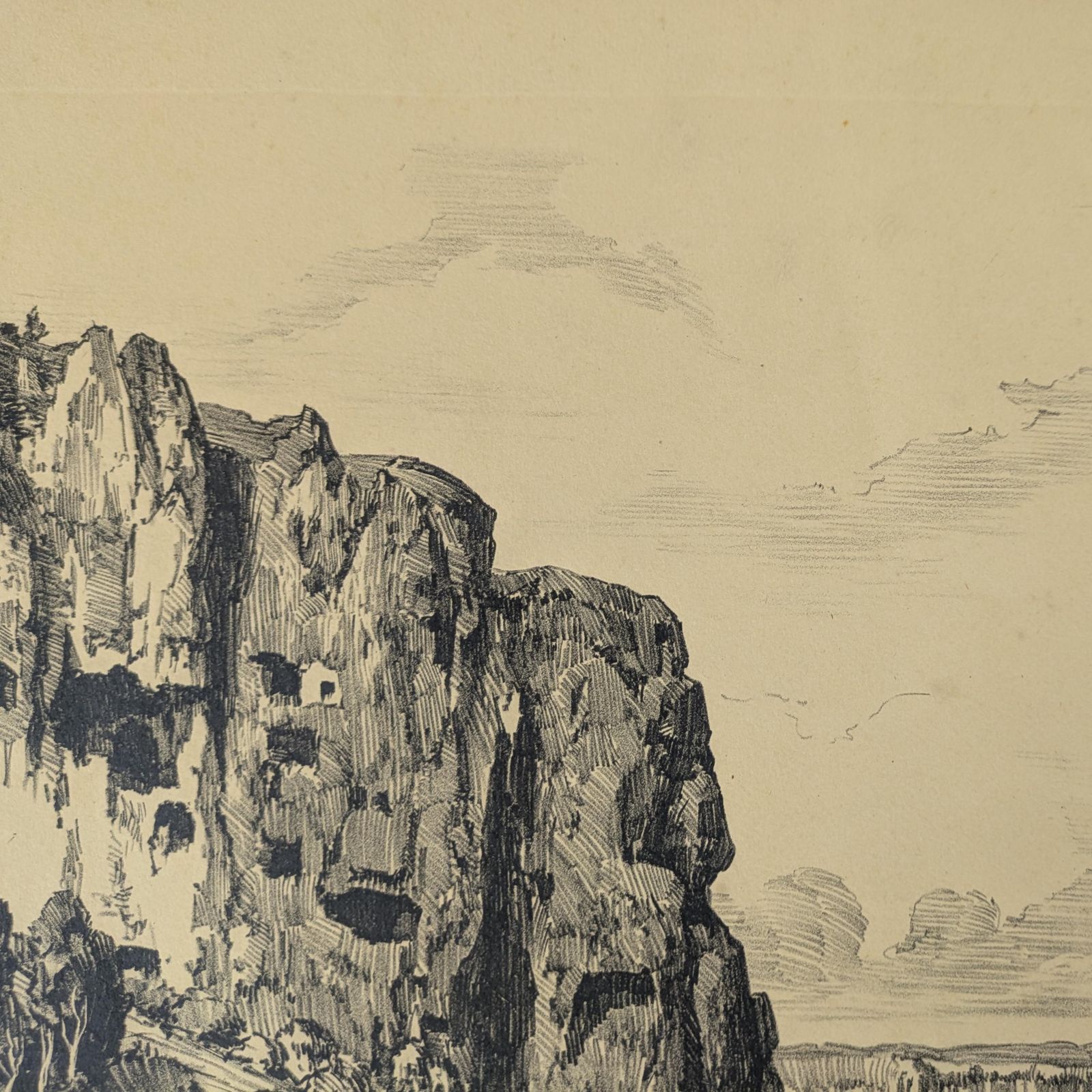 Antique Julien Lacaze Engraving Of Exterior Of The Jonas Caves France, Signed French Art Print photo for sale