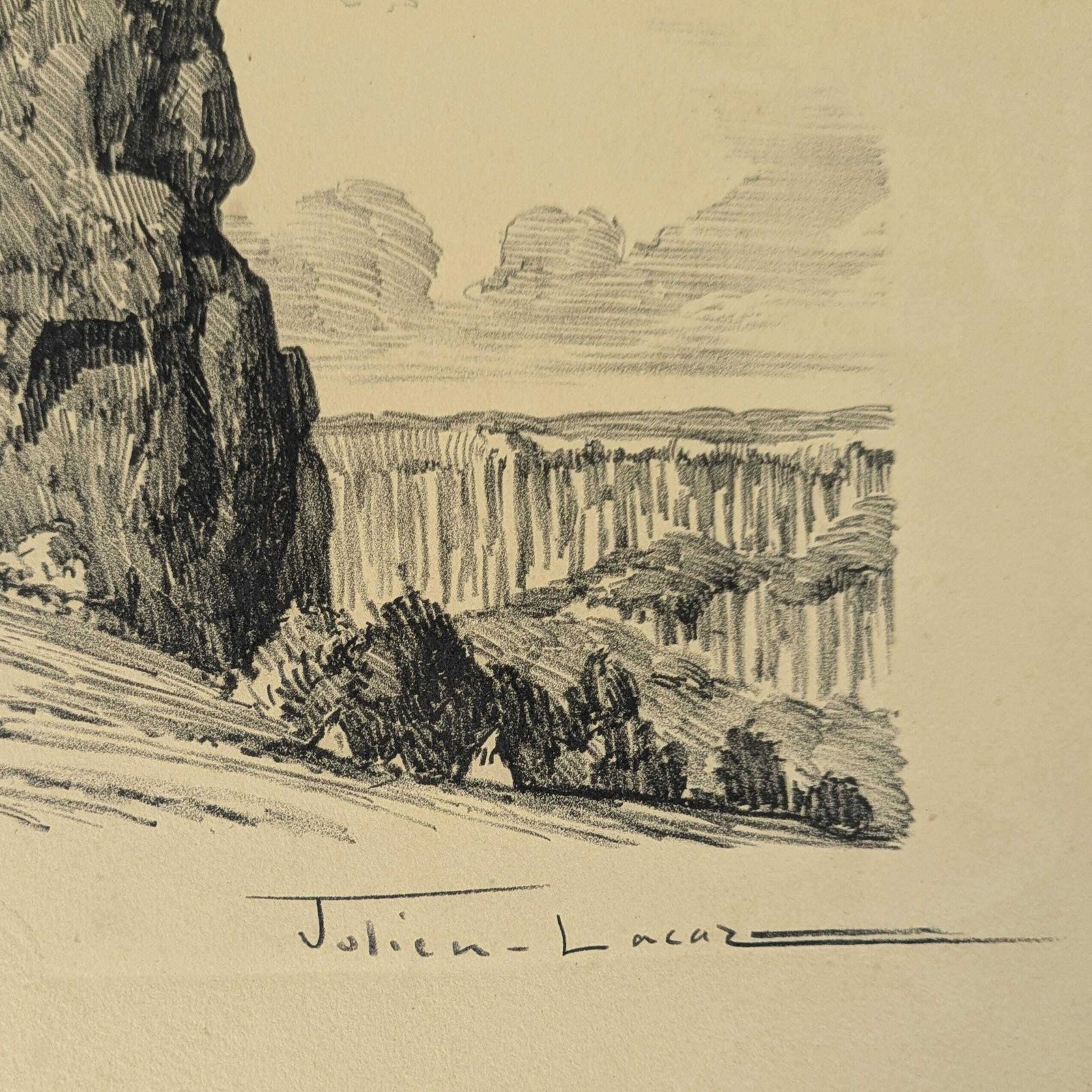 Antique Julien Lacaze Engraving Of Exterior Of The Jonas Caves France, Signed French Art Print photo 66.0