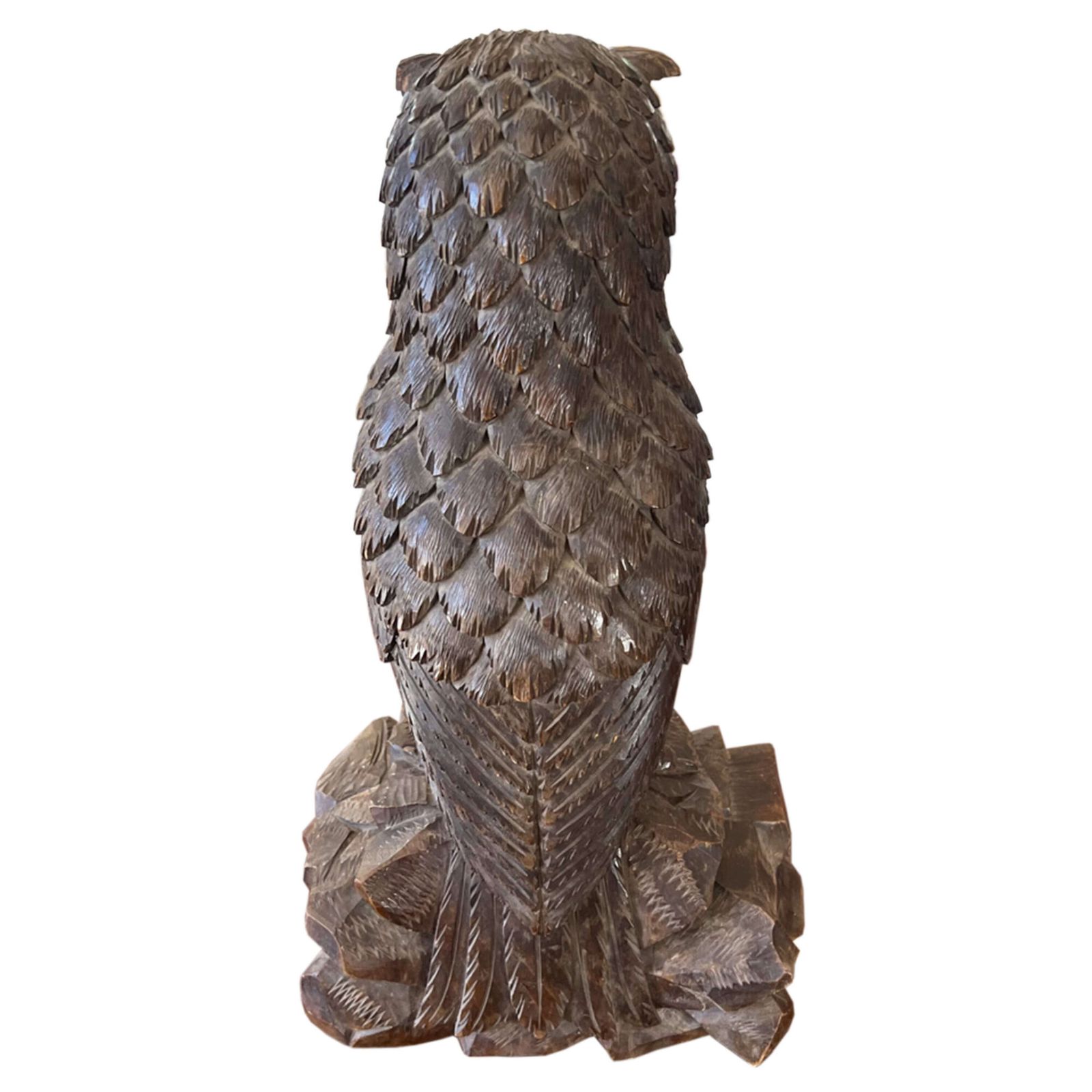 Swiss Black Forest Carved Owl With Glass Eyes, Early 1900s photo furniture