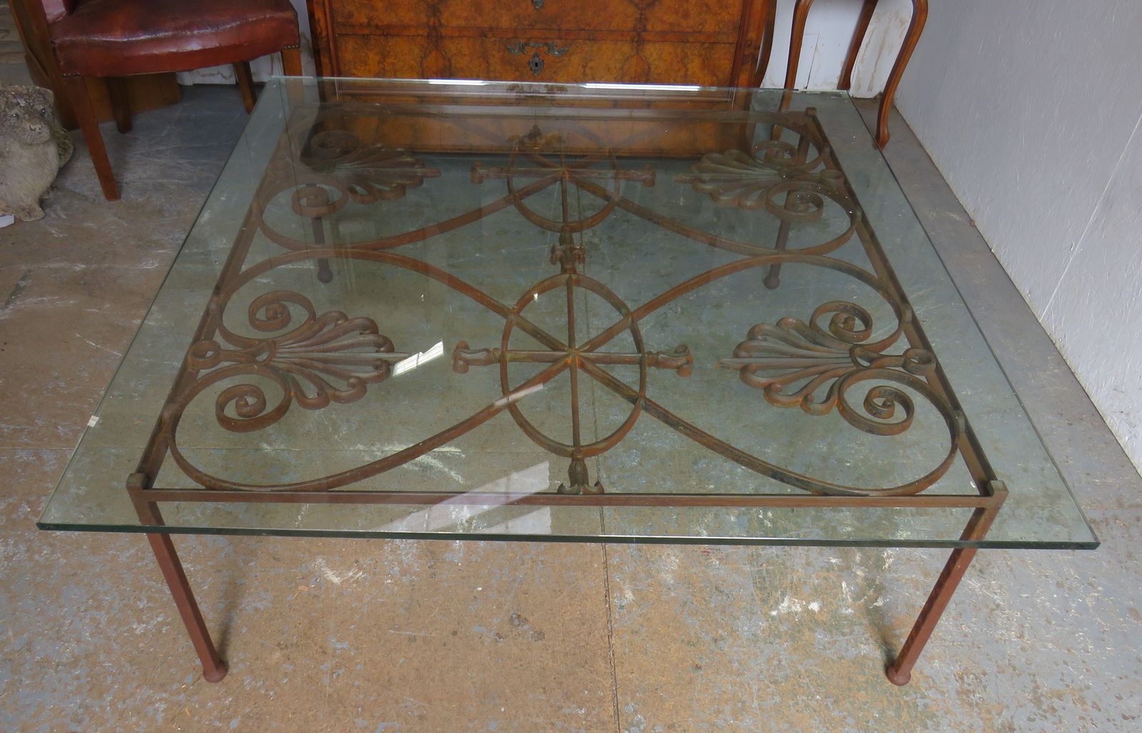 Antique French Grille Glass Top Coffee Table photo for sale