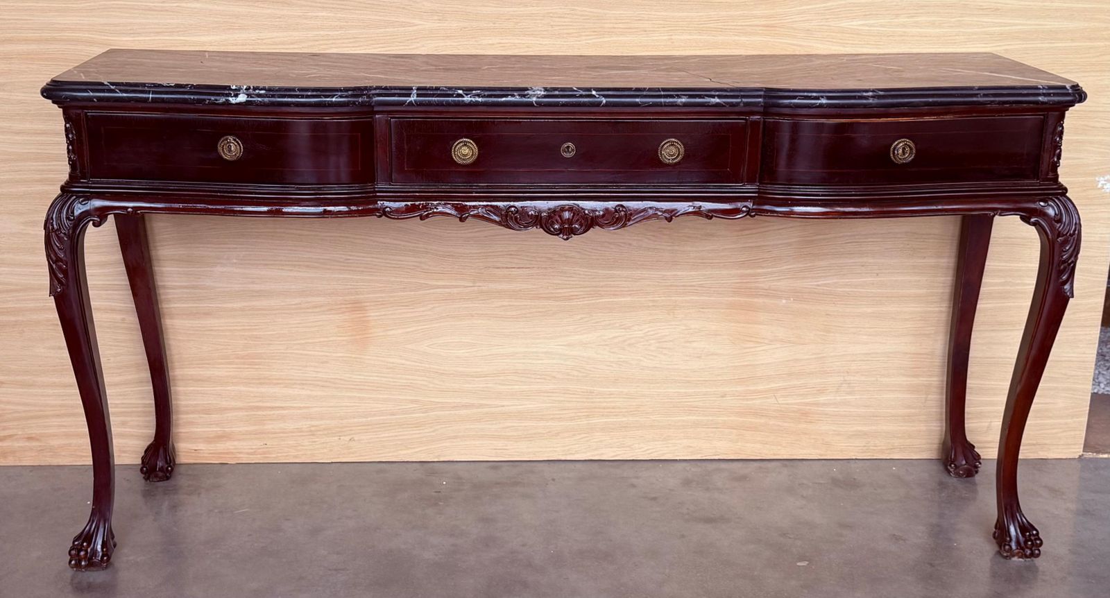 Regency Console Table With Three Drawers And Black Marble photo for sale