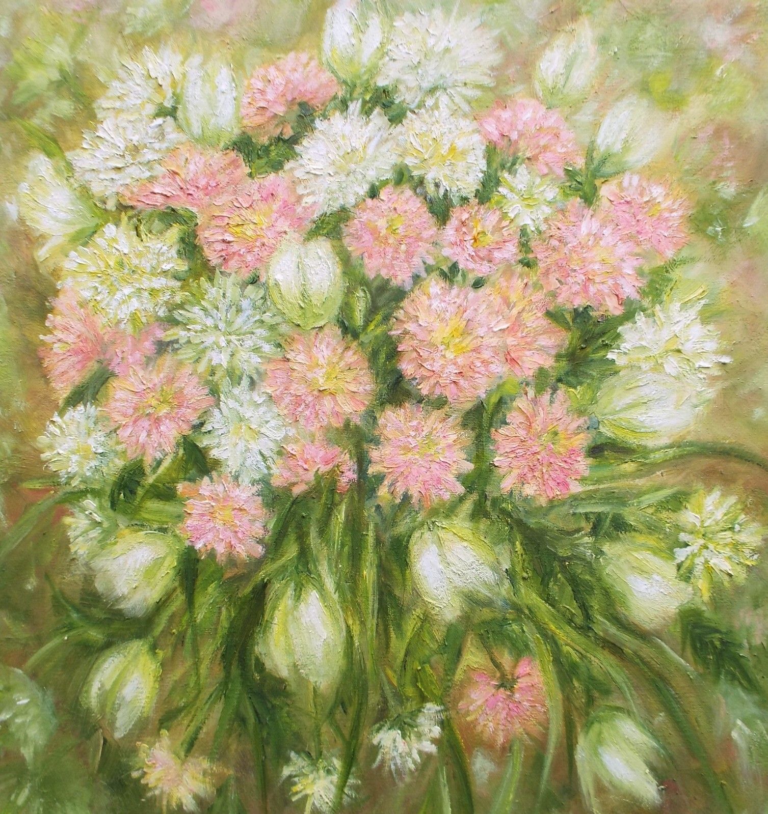 New Large Framed Original  Oil Painting Floral Pink & White Flowers Andi J Lucas photo 925.0