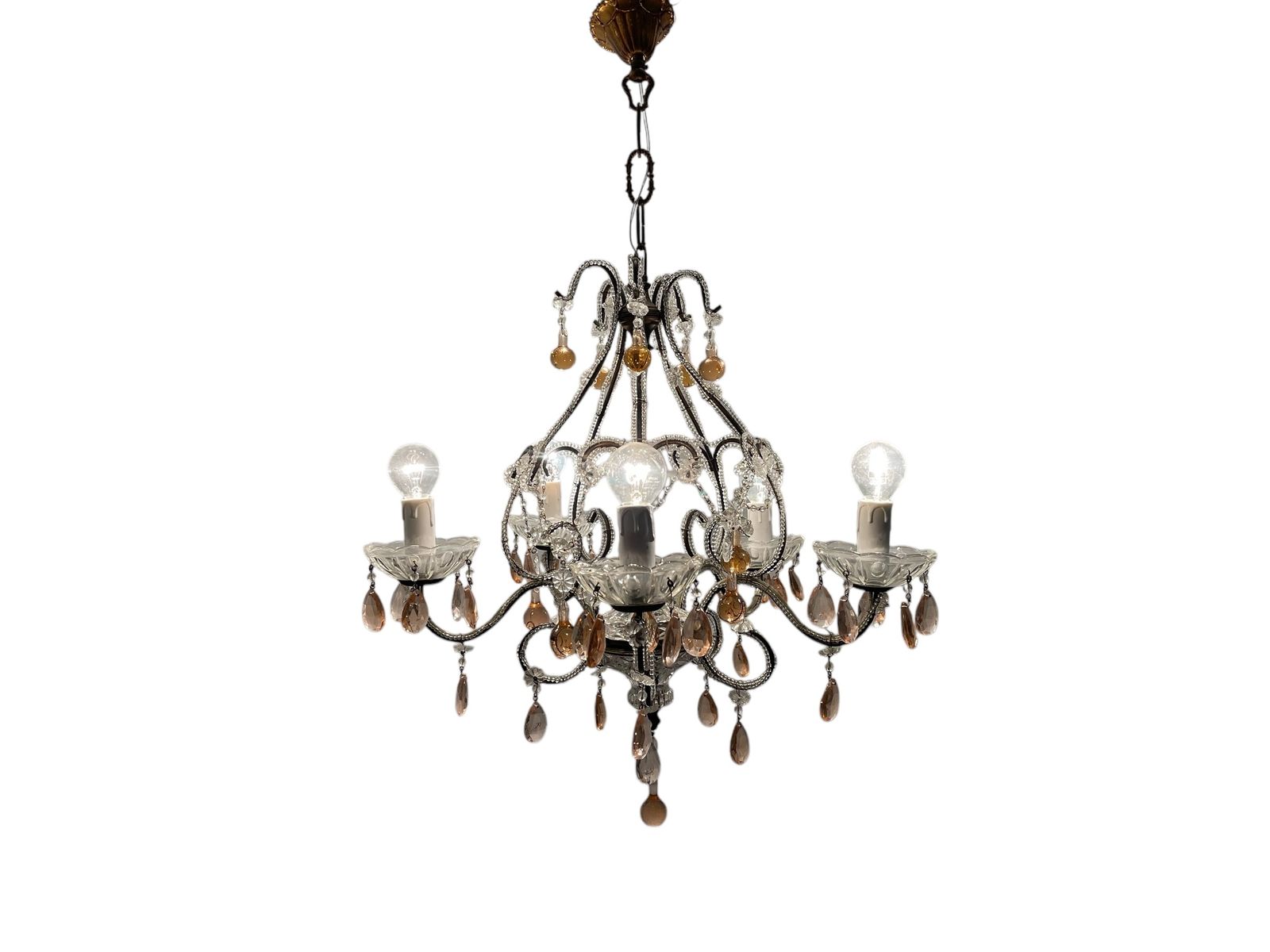 Pink Murano Glass Crystal Beaded Chandelier 1960’s photo furniture