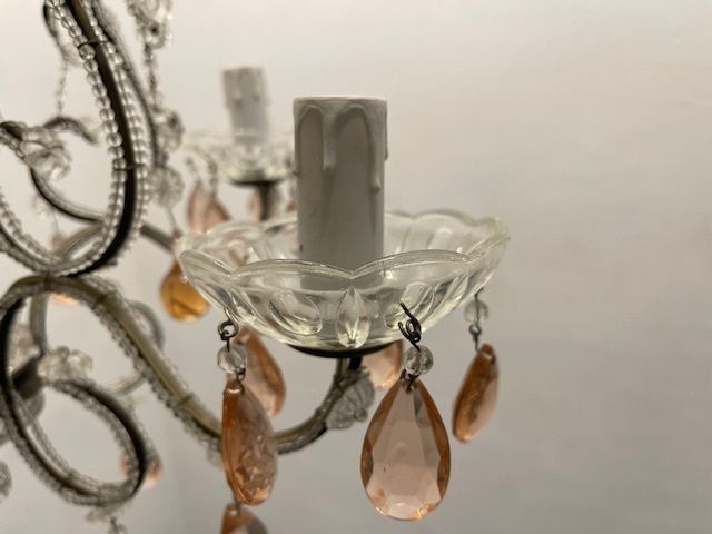 Pink Murano Glass Crystal Beaded Chandelier 1960’s photo Lighting