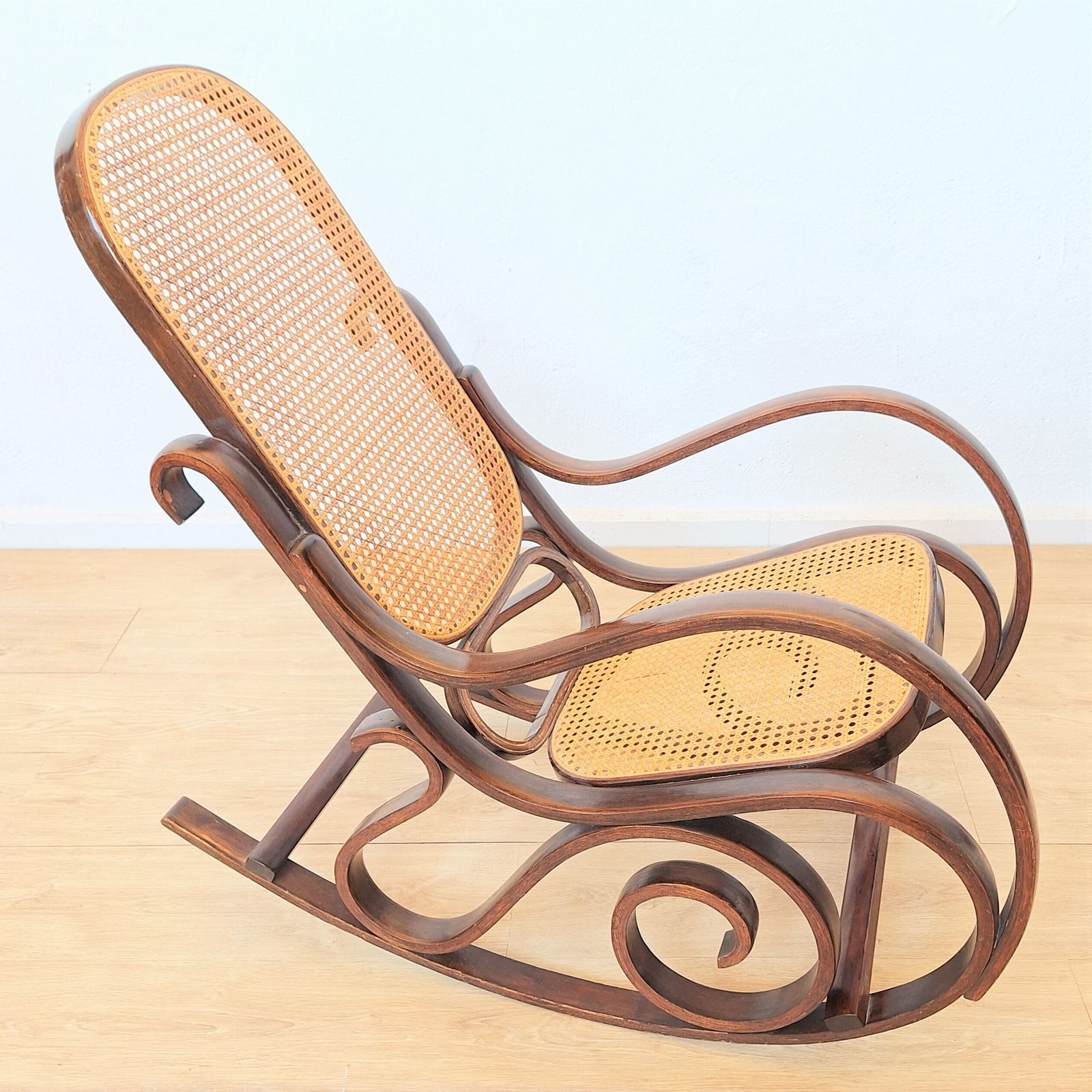 photo for sale Vintage Rattan Rocking Chair In Thonet Style. 1960   1970