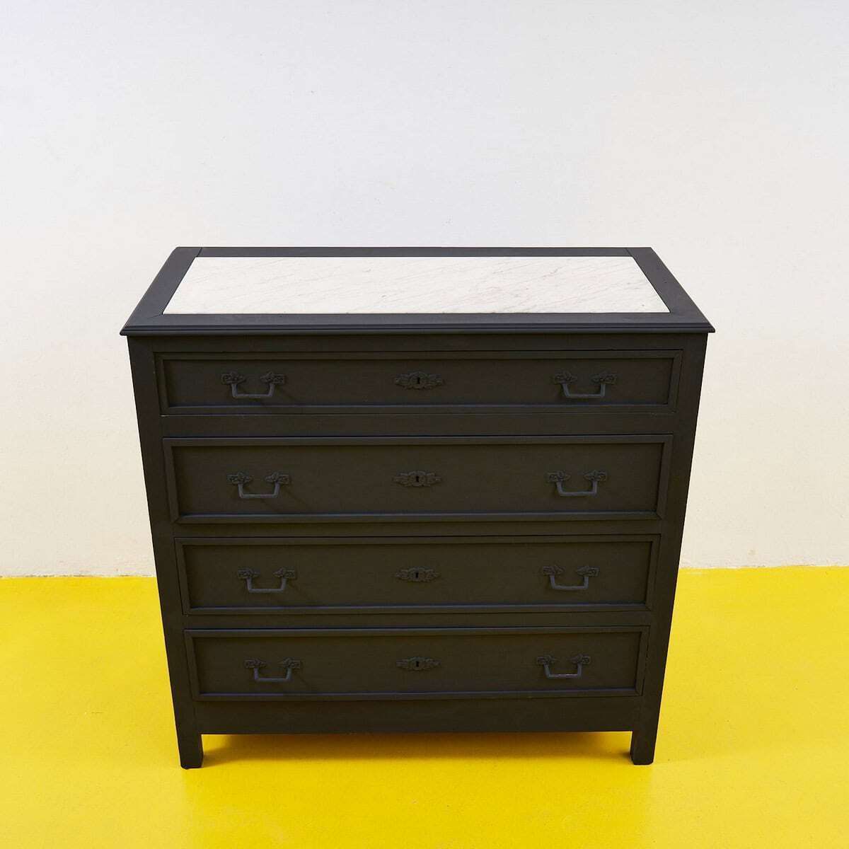 Black Chest Of Drawers With White Marble