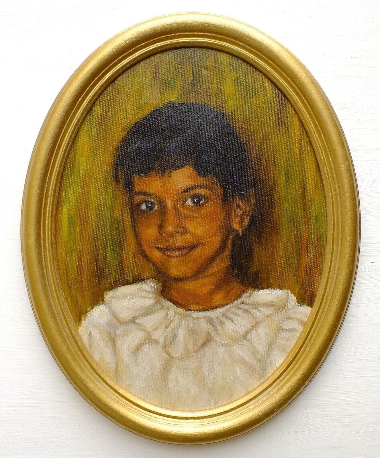 Young Indian Girl  Portrait Oil Painting Signed Framed Original Andi J Lucas photo furniture