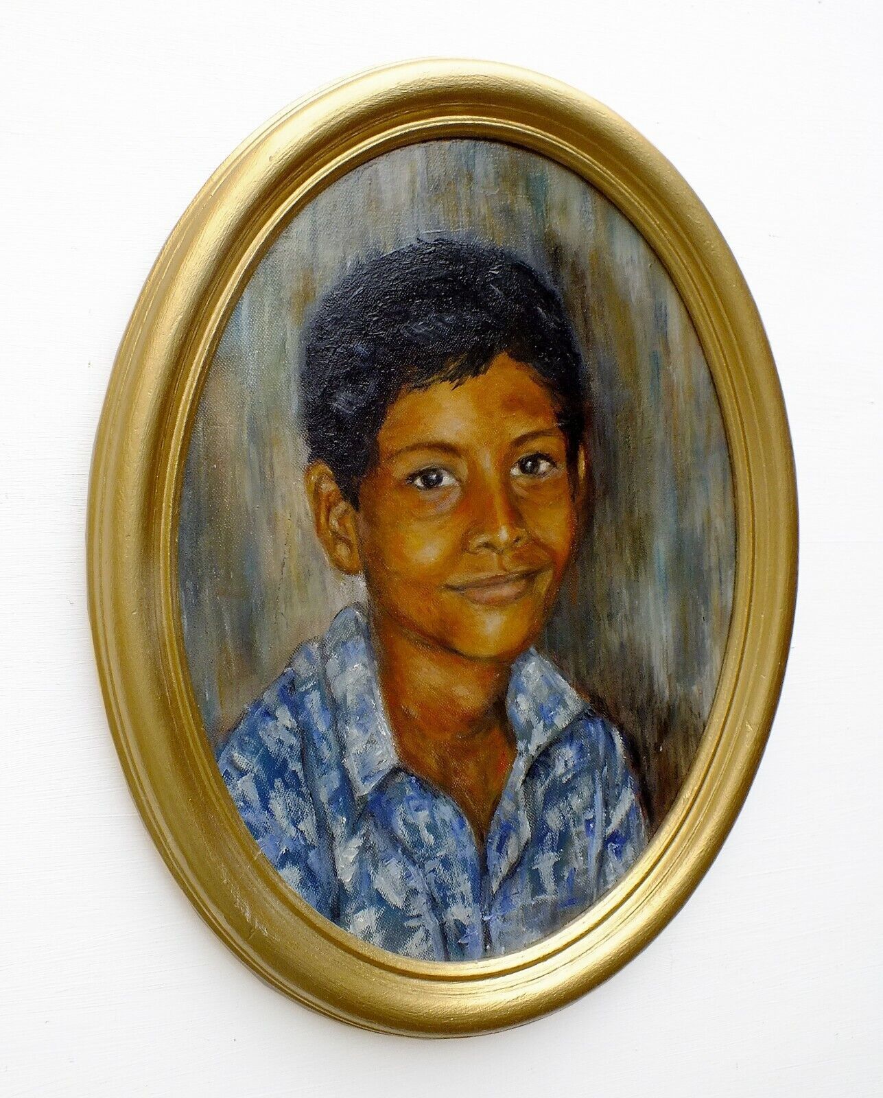 Young Indian Boy Child Portrait Oil Painting Signed Framed Original Andi J Lucas photo Art