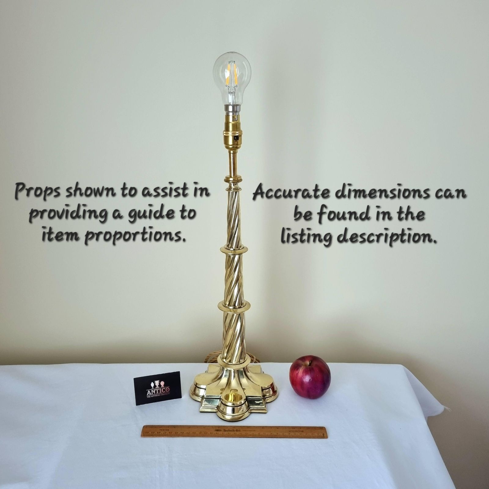 photo for sale Beautiful And Highly Unusual Large Antique Late Victorian Twisted Brass Table Lamp, Rewired With New Old Style Twisted And Braided Flex.