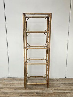 Wicker And Bamboo Bookcase With Glass Shelves, 1970s photo furniture