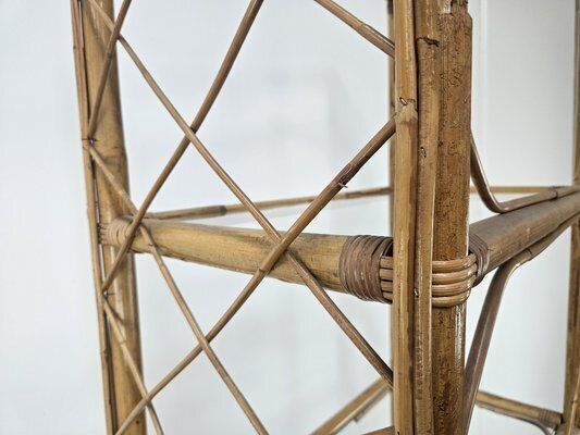 Wicker And Bamboo Bookcase With Glass Shelves, 1970s photo buy