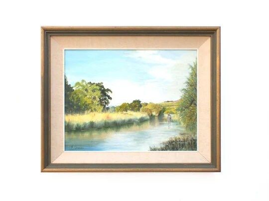 Shannon River Ireland Irish Landscape Large Vintage Oil Painting Framed Original photo for sale