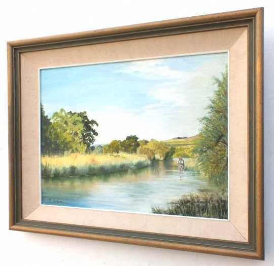 Shannon River Ireland Irish Landscape Large Vintage Oil Painting Framed Original photo vintage