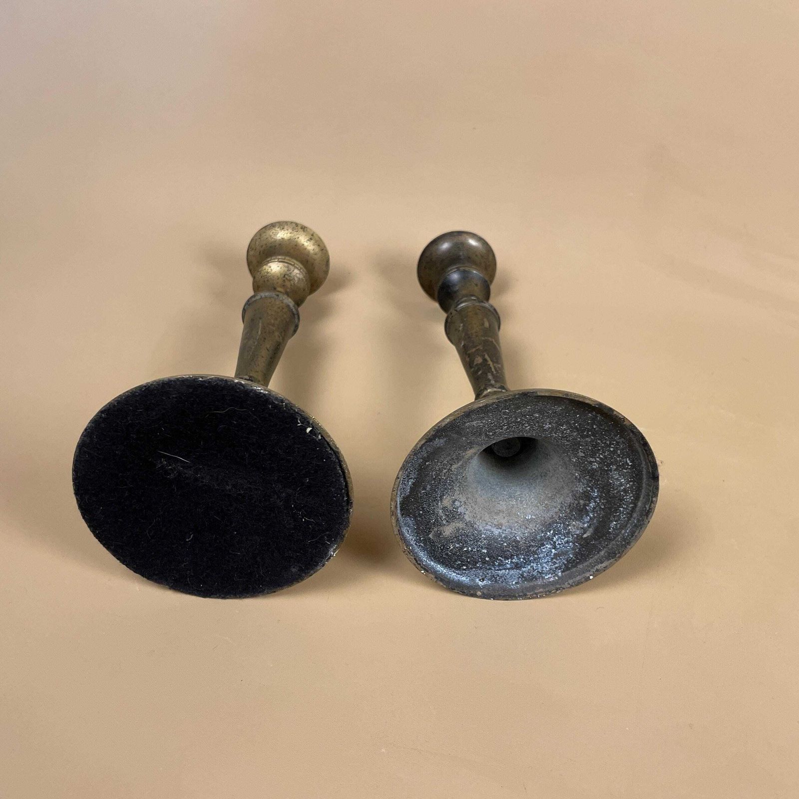 photo furniture Antique Pair Of Gold Brass Metal Painted Black Speckled Effect Candlestick Candle Stick Vintage Column Taper Dinner Candlesticks Table
