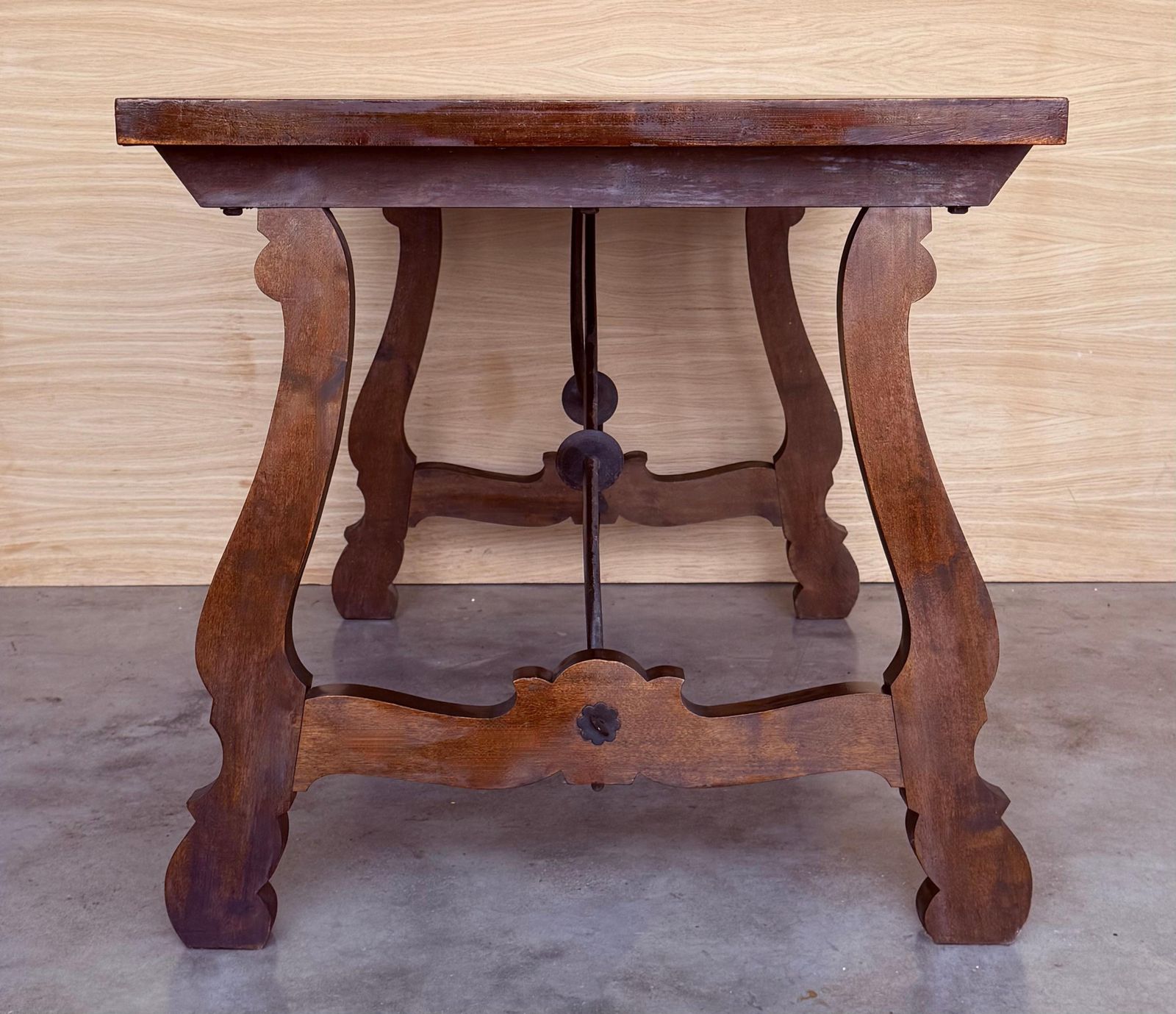 Furniture 20th Dining Or Console Table Of Walnut With Lyre Legs And Heavy Top, Spain photo
