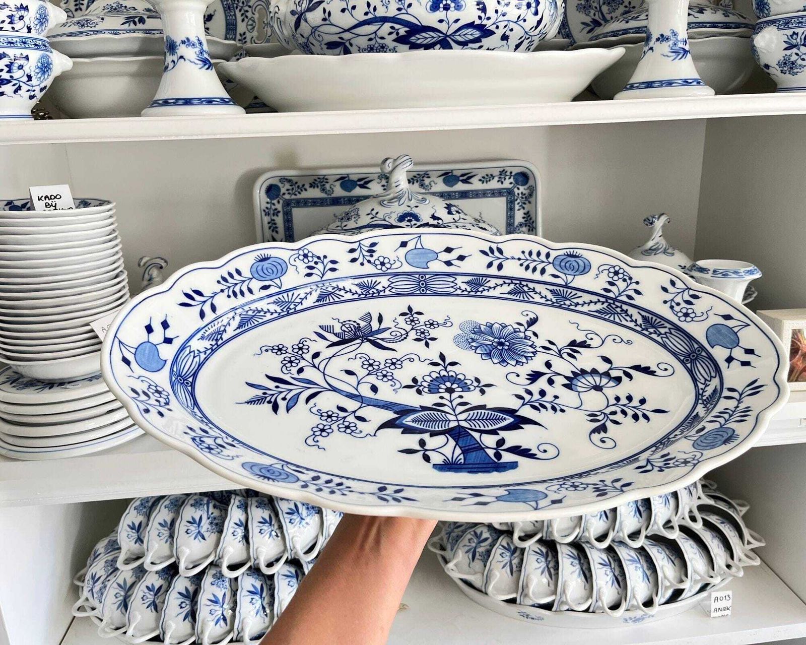 Antique Fish Platter | Blue Onion Xxl | 2 Sauce Bowls | Hutschenreuther Selb photo for sale