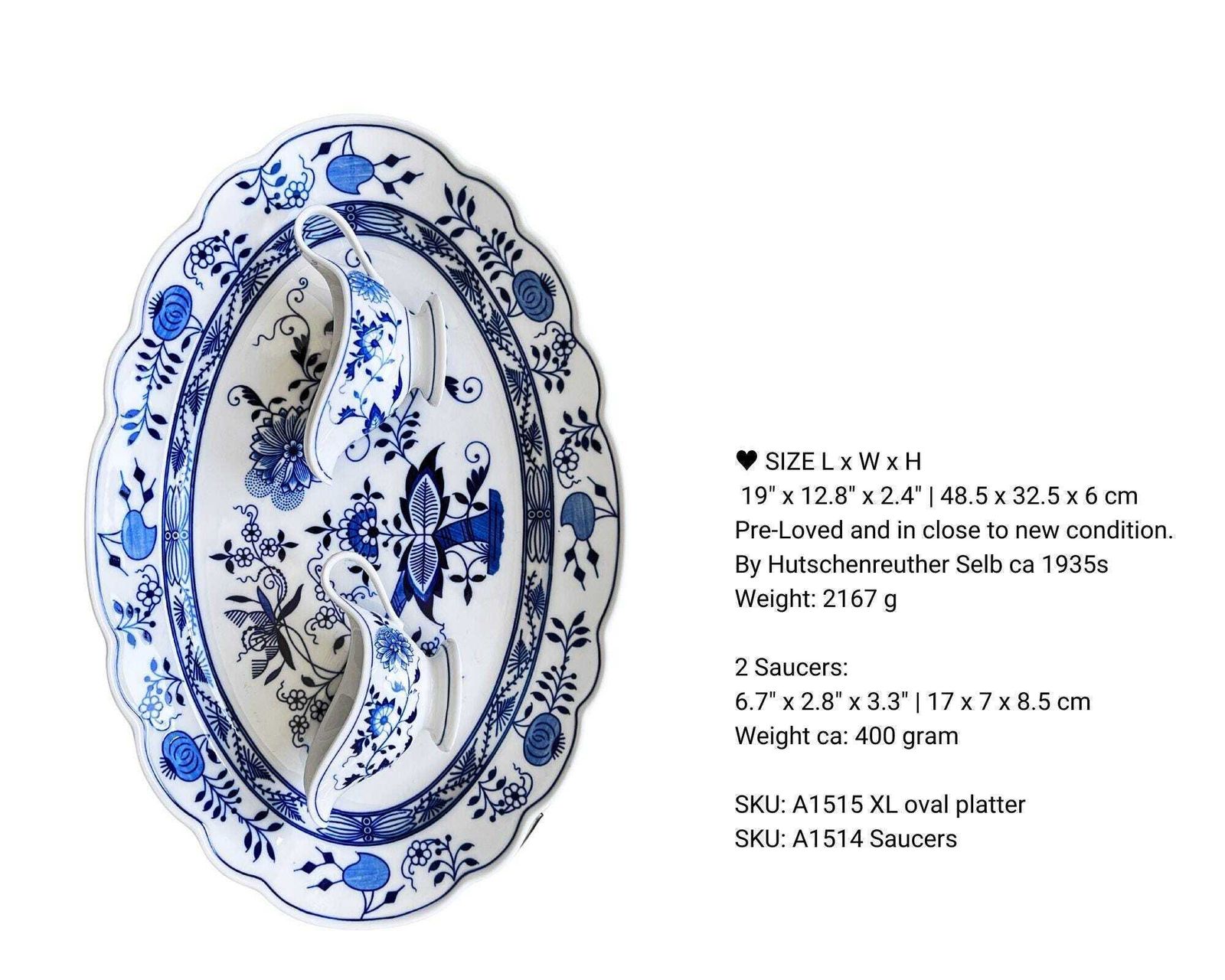 photo furniture Antique Fish Platter | Blue Onion Xxl | 2 Sauce Bowls | Hutschenreuther Selb