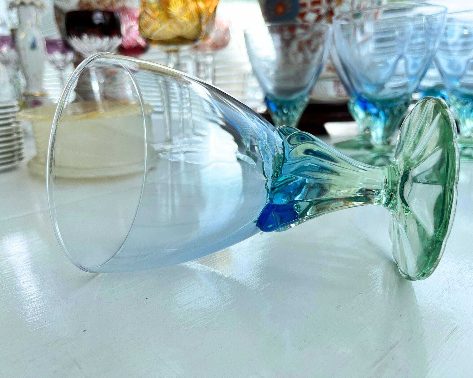 Bormioli Ice Coupes | 6 Stuks | Blauwe Kom | Groene Voet | Italië photo buy