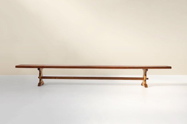 Antique French Long Elm Monastery Bench, 1850 photo Furniture