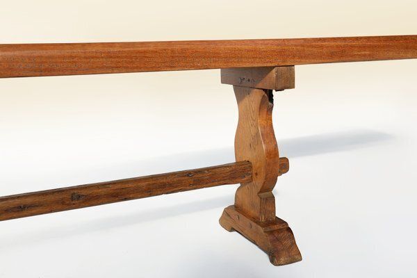Antique French Long Elm Monastery Bench, 1850 photo vintage