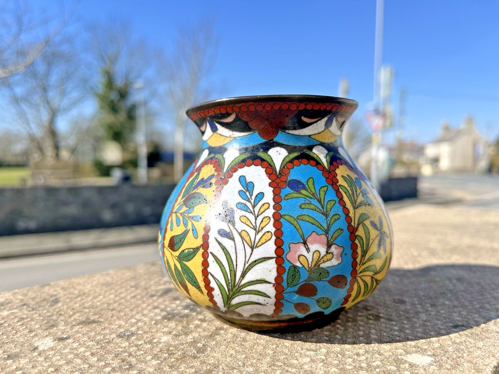 Beautiful Antique Art Deco Cloisonne Enamel Floral Squat Vase Japanese Chinese photo 55.0
