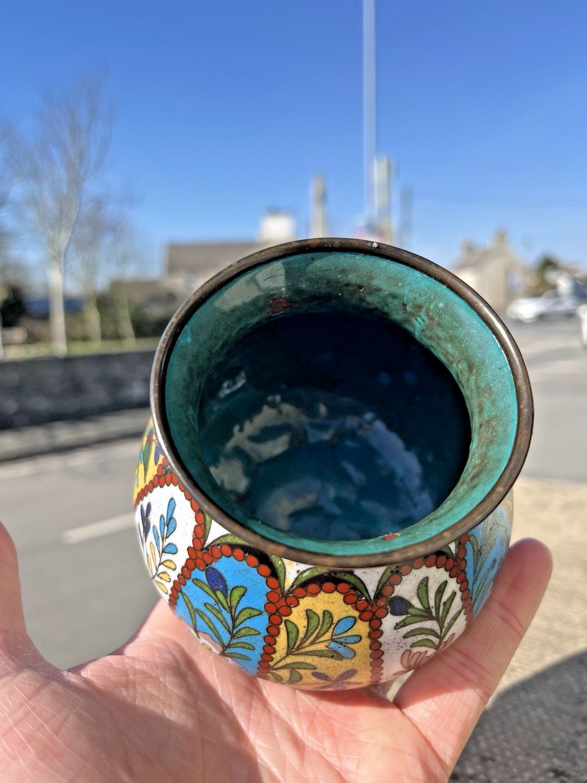 55.0 Beautiful Antique Art Deco Cloisonne Enamel Floral Squat Vase Japanese Chinese photo