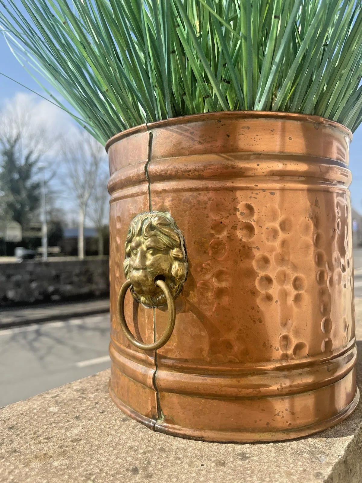 Vintage Copper Planter Plant Pot Lions Head Brass Handles Champagne Ice Bucket photo 75.0