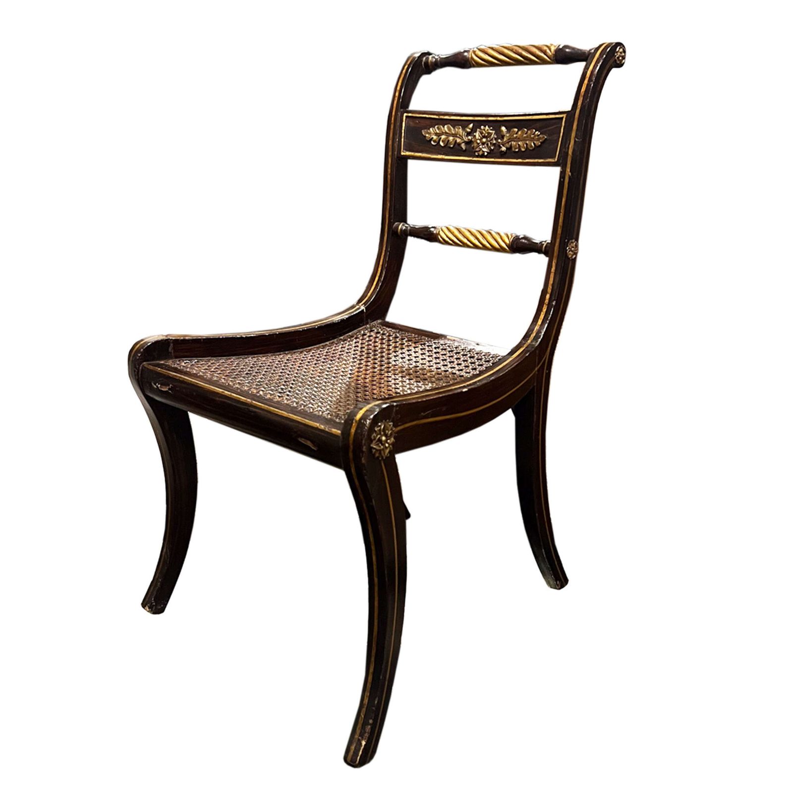 Pair Of Regency Wood And Parcel Gilt Side Chairs With Cane Seats And Loose Cushions photo Furniture