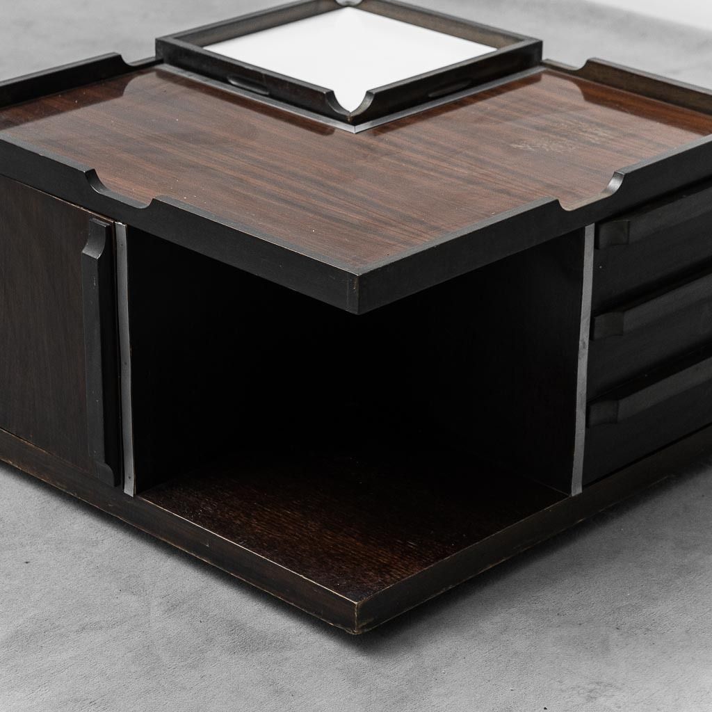 Multifunctional Coffee Table With Wheels Wood Metal 70s Vintage photo buy