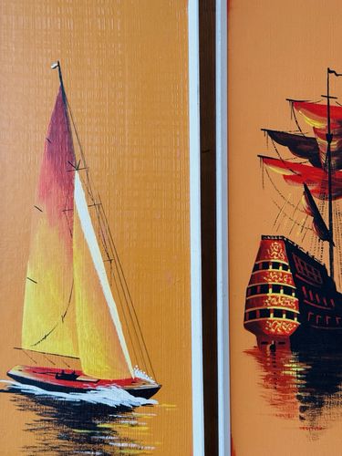 2 Framed Mid Century Paintings Of Boats At Sunset By L. C. Collier photo 120.0