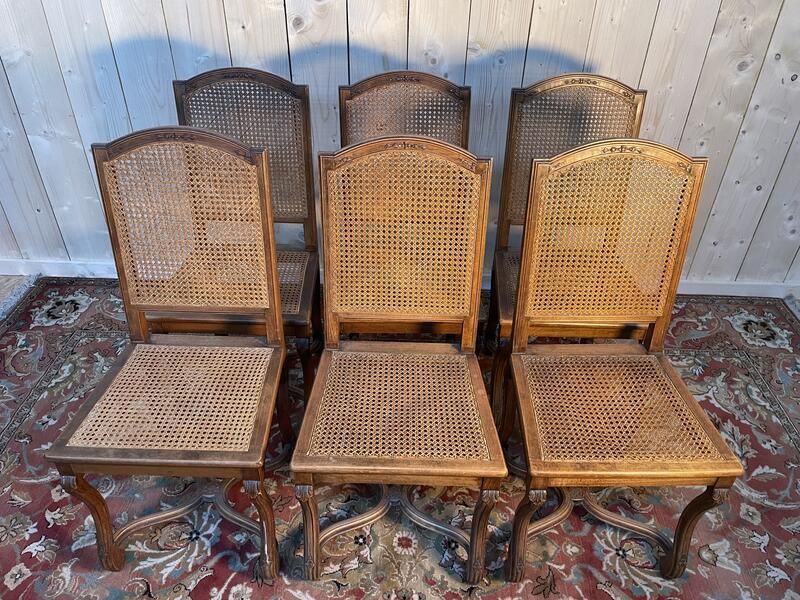 Suite De 6 Chaises Style Louis XIV En Cannage photo vintage
