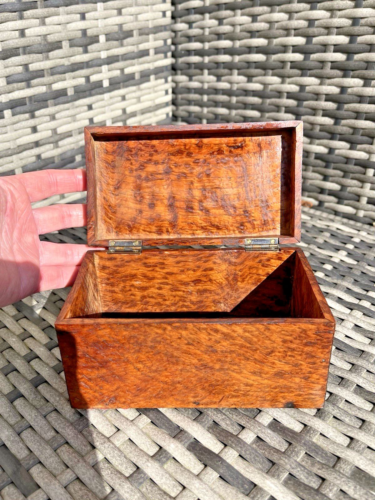 Home Decor Antique Art Deco Thuya Burr Wood Tea Caddy Jewellery Cigarette Pen Box Desk Tidy photo