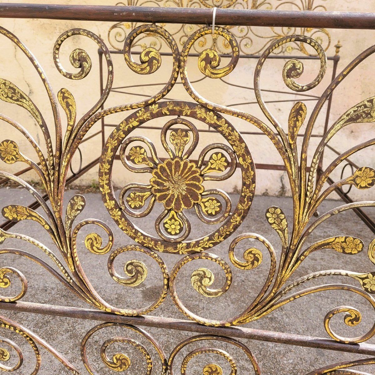 Genoese Bed In Painted Iron, Width 145cm, Early 19th Century photo vintage