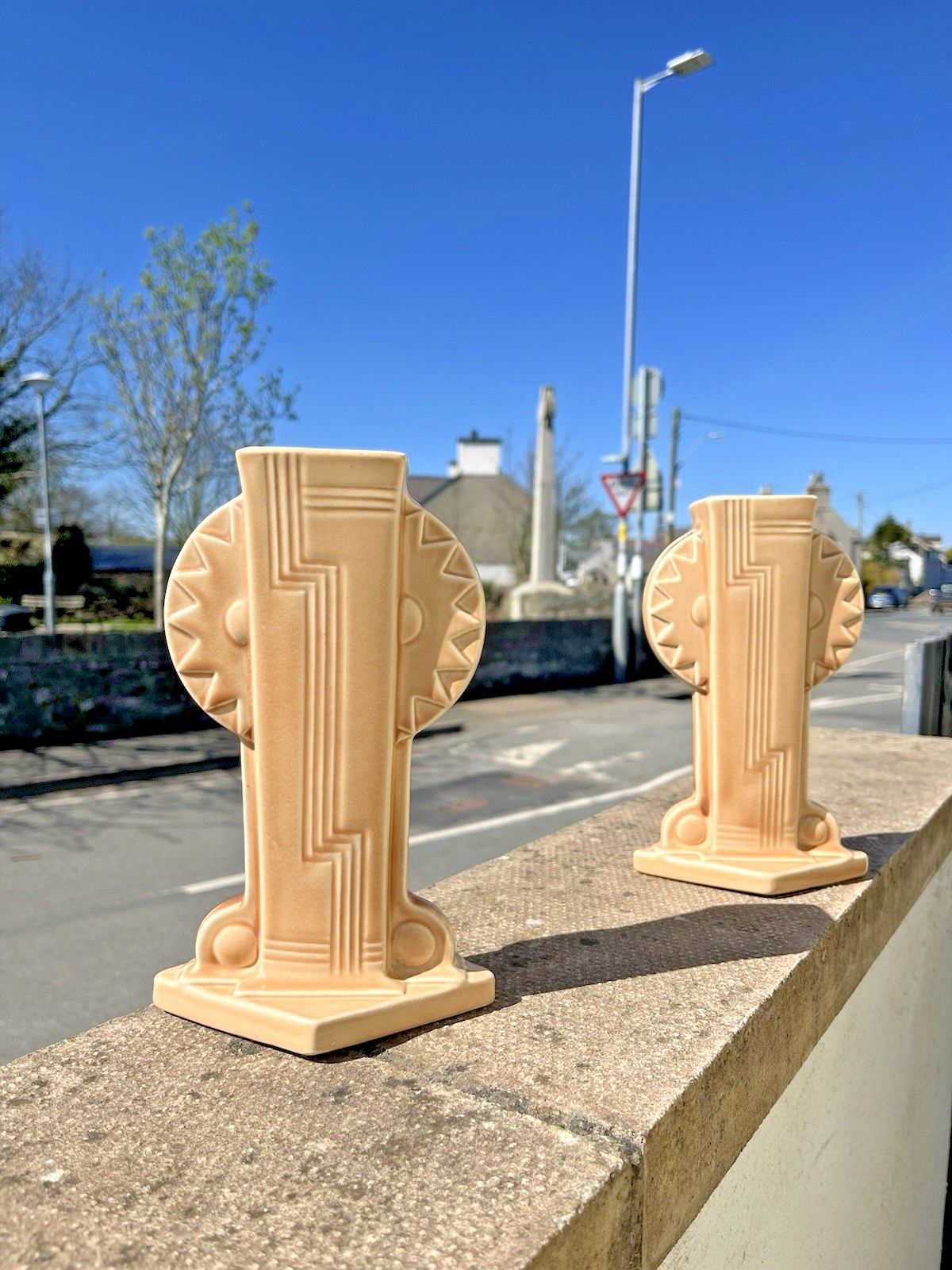 Stunning Rare Pair Of Art Deco Burgess & Leigh Burleigh Ware Totem Mantel Vases photo furniture