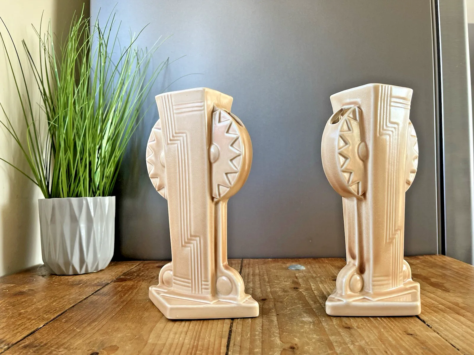 Stunning Rare Pair Of Art Deco Burgess & Leigh Burleigh Ware Totem Mantel Vases photo buy
