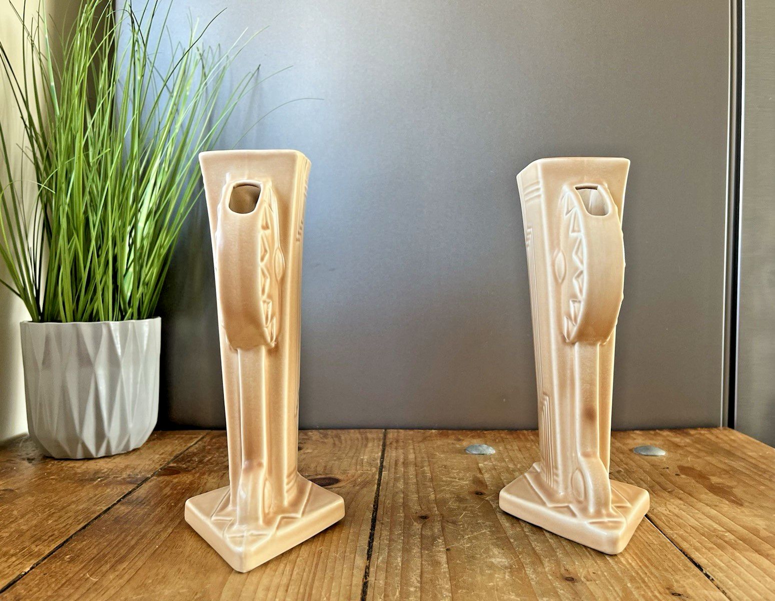 photo furniture Stunning Rare Pair Of Art Deco Burgess & Leigh Burleigh Ware Totem Mantel Vases