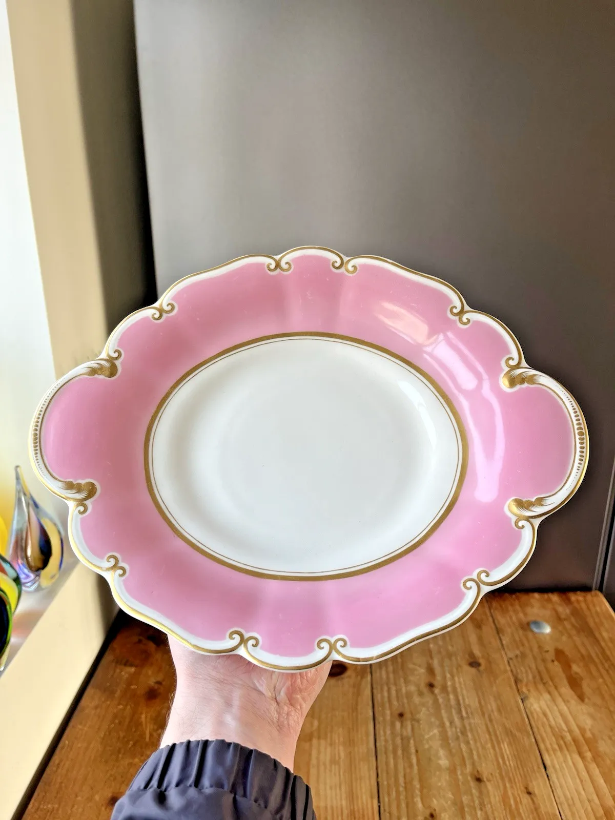 Antique 19th C George Grainger Worcester Porcelain Pink Gilded Tazza Cake Stand photo furniture