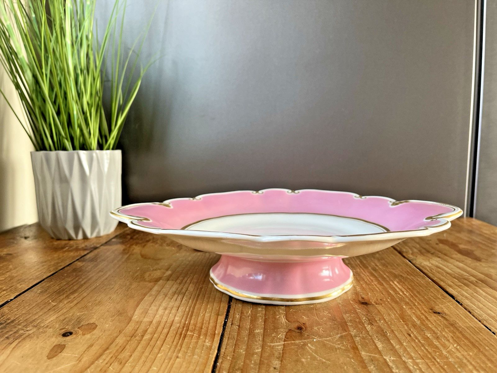 Antique 19th C George Grainger Worcester Porcelain Pink Gilded Tazza Cake Stand photo 125.0