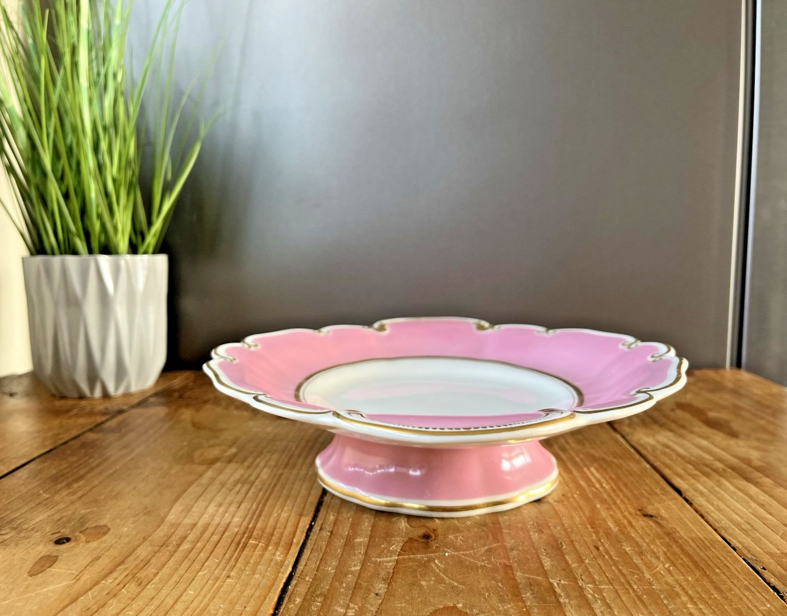 Antique 19th C George Grainger Worcester Porcelain Pink Gilded Tazza Cake Stand photo vintage