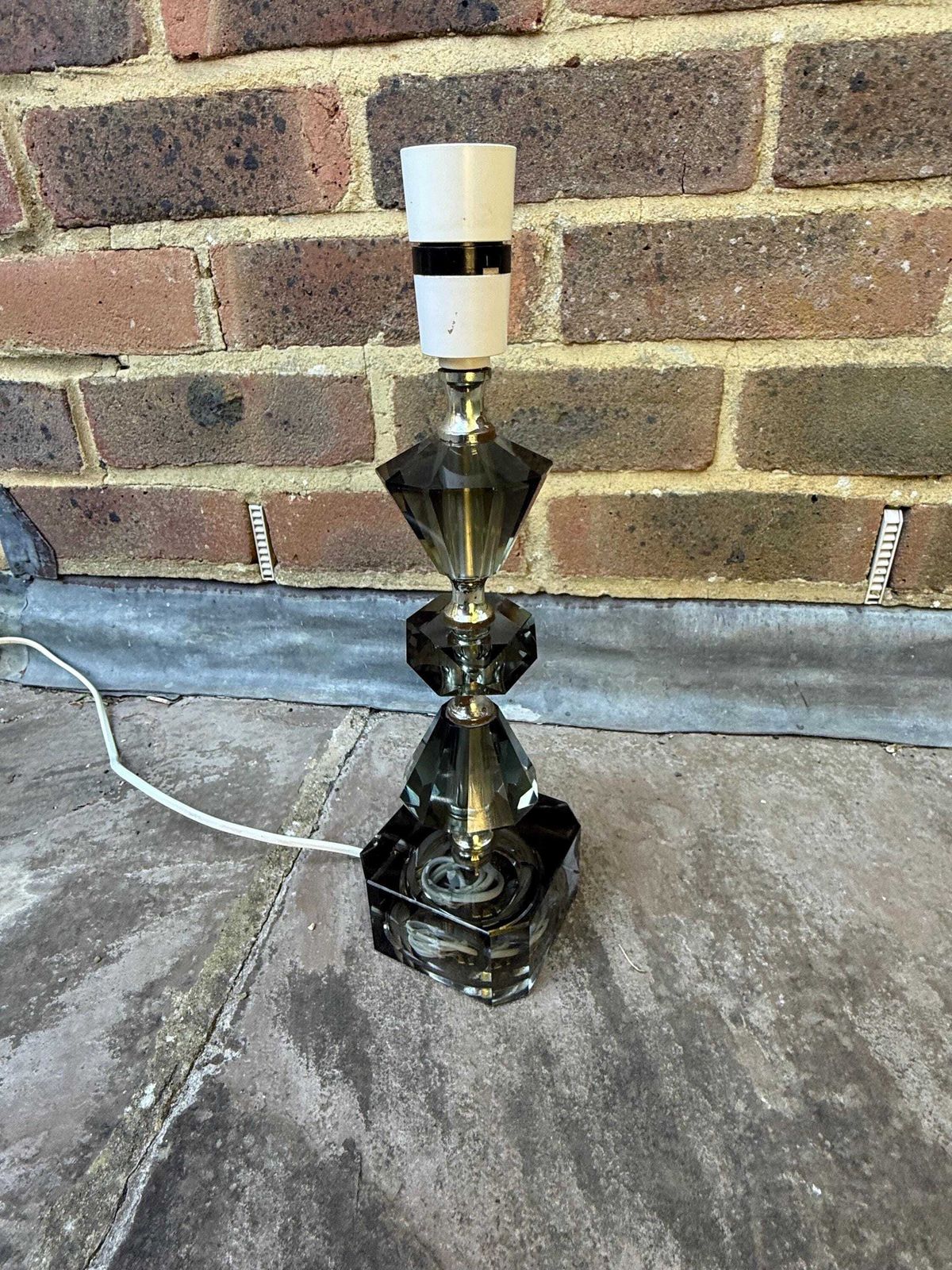 Retro Vintage Cut Glass Grey European Vintage Lamp   Working photo vinterior