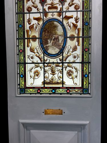 Rare Victorian Hand Painted Stained Glass Front Door Antique Reclaimed Refurb photo Home Fixtures