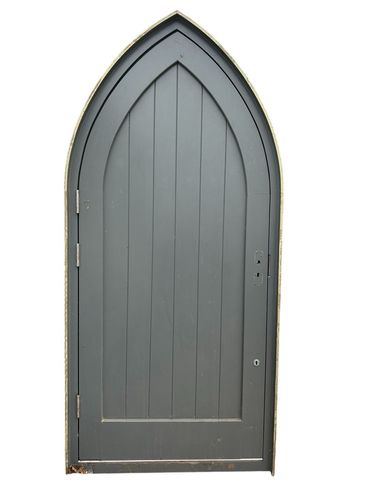 photo furniture Arched Door And Frame Reclaimed Period Antique Red Grandis Hardwood Bespoke Wood