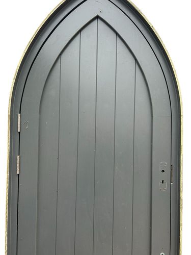 Home Fixtures Arched Door And Frame Reclaimed Period Antique Red Grandis Hardwood Bespoke Wood photo