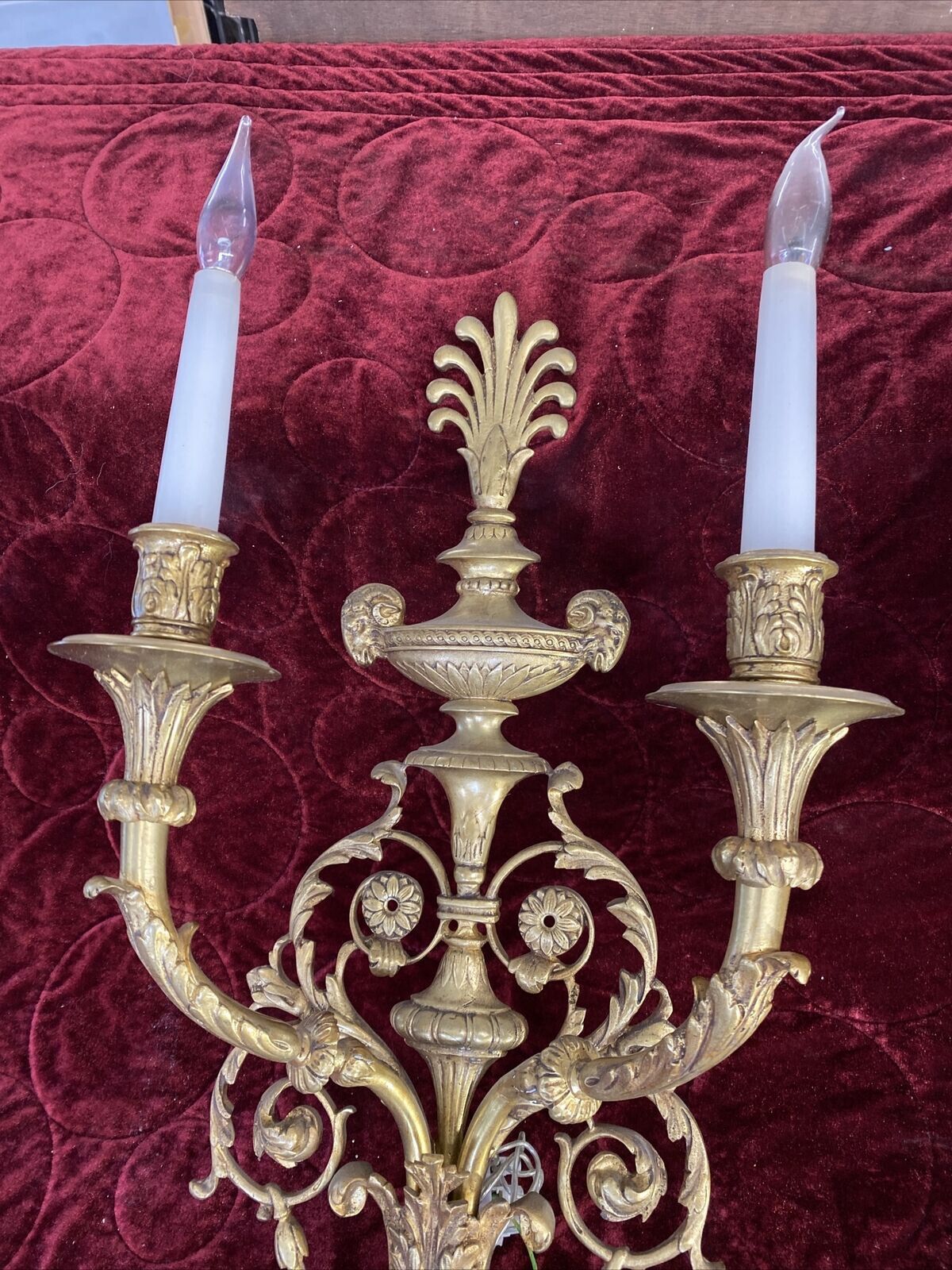 Set 3 Large Antique Gold Gilt Brass Wall Sconces Lights Louis XV 19th Century photo buy