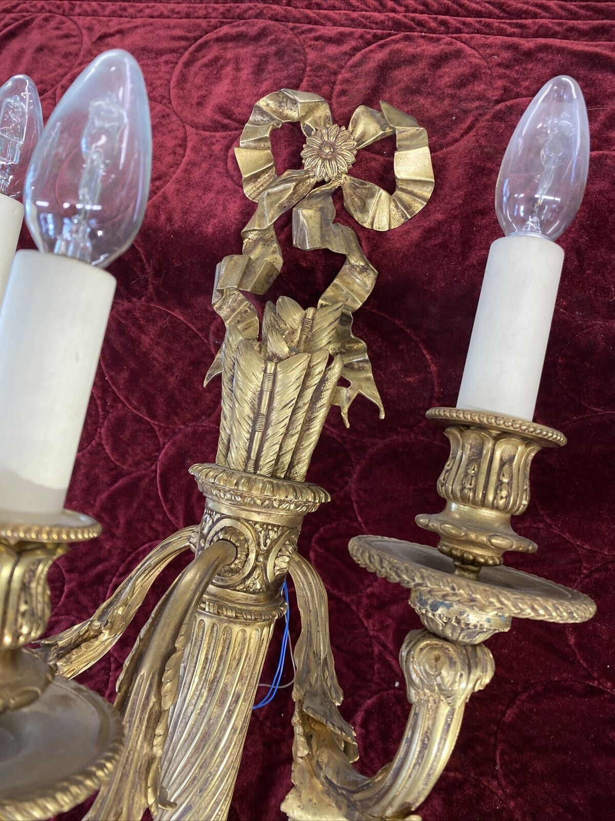 Pair Large Antique Gold Gilt Brass Wall Sconces Lights Louis XV 19th Century photo furniture