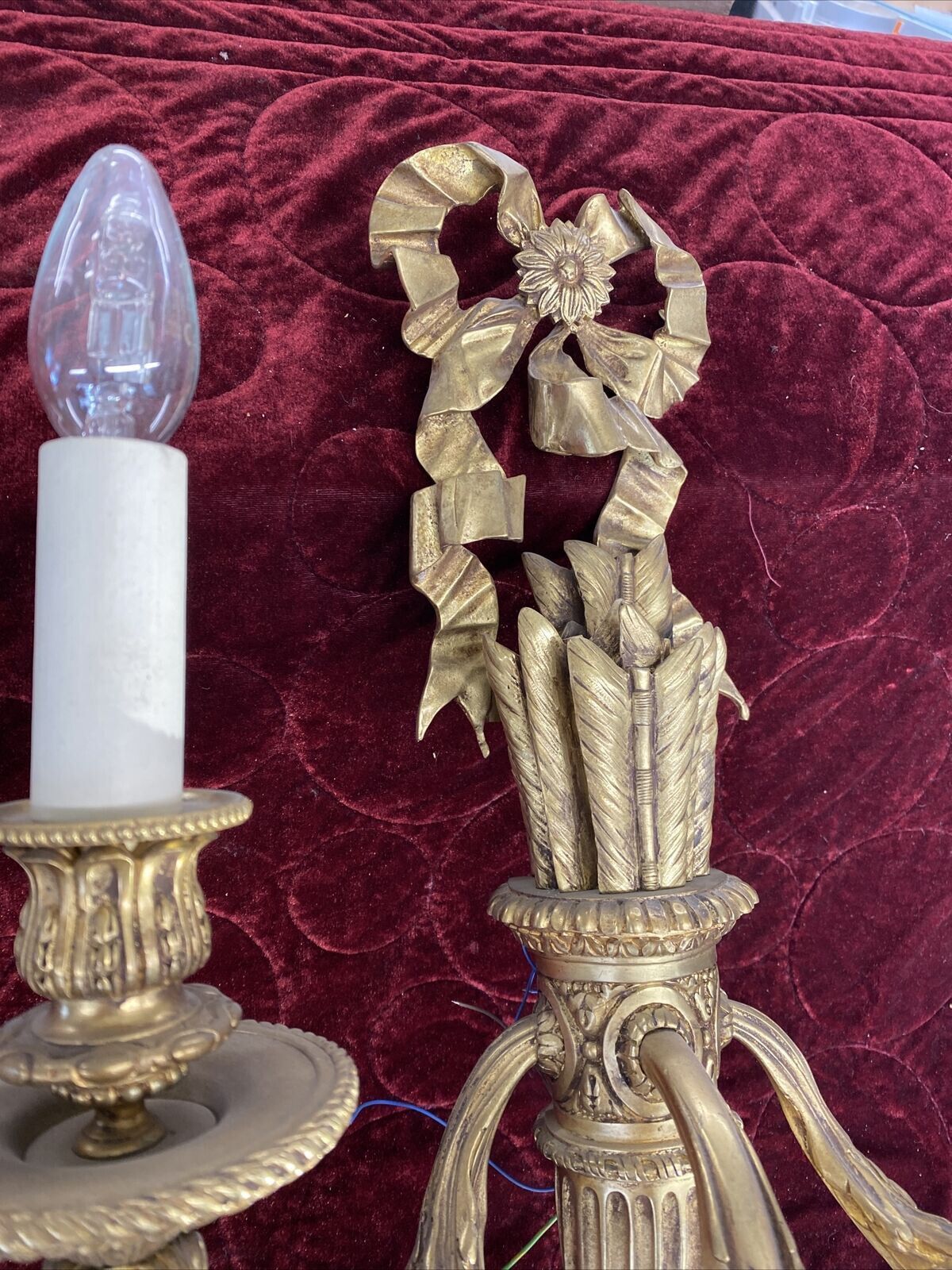 Pair Large Antique Gold Gilt Brass Wall Sconces Lights Louis XV 19th Century photo 3894.0