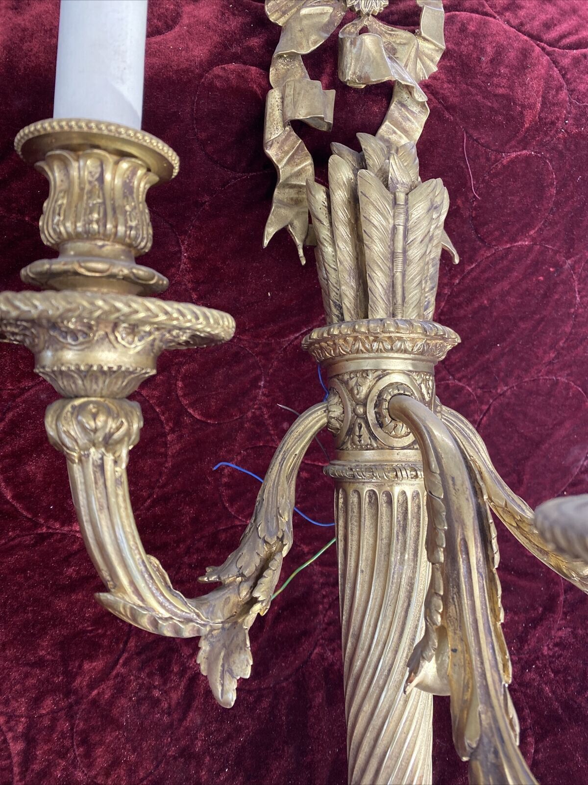 Pair Large Antique Gold Gilt Brass Wall Sconces Lights Louis XV 19th Century photo vinterior