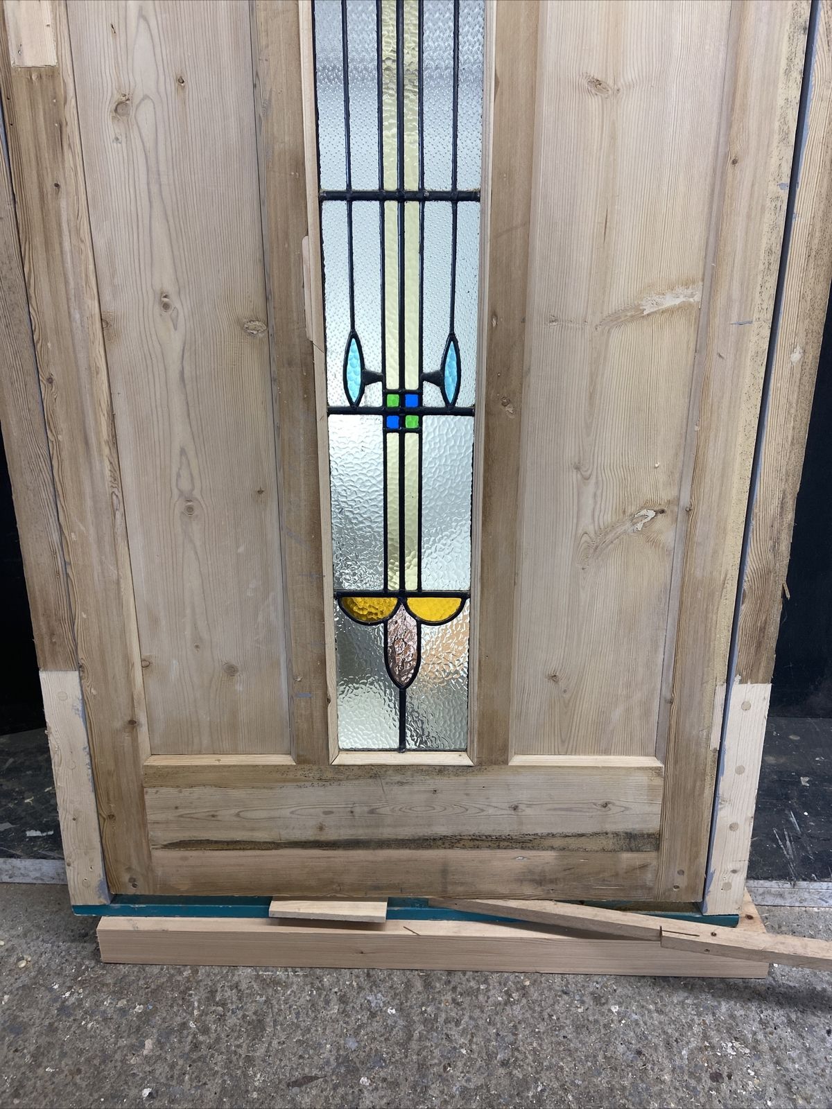 2891.0 1 Stained Glass Front Door Wooden Reclaimed Old Antique Lead Arched Wood Frame photo