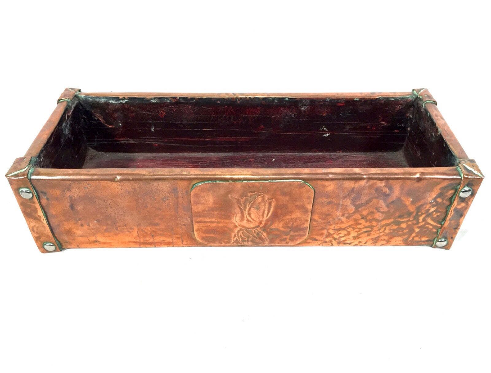 Antique Art Nouveau Copper Tabletop / Windowsill Planter Trough Plant Pot C.1900