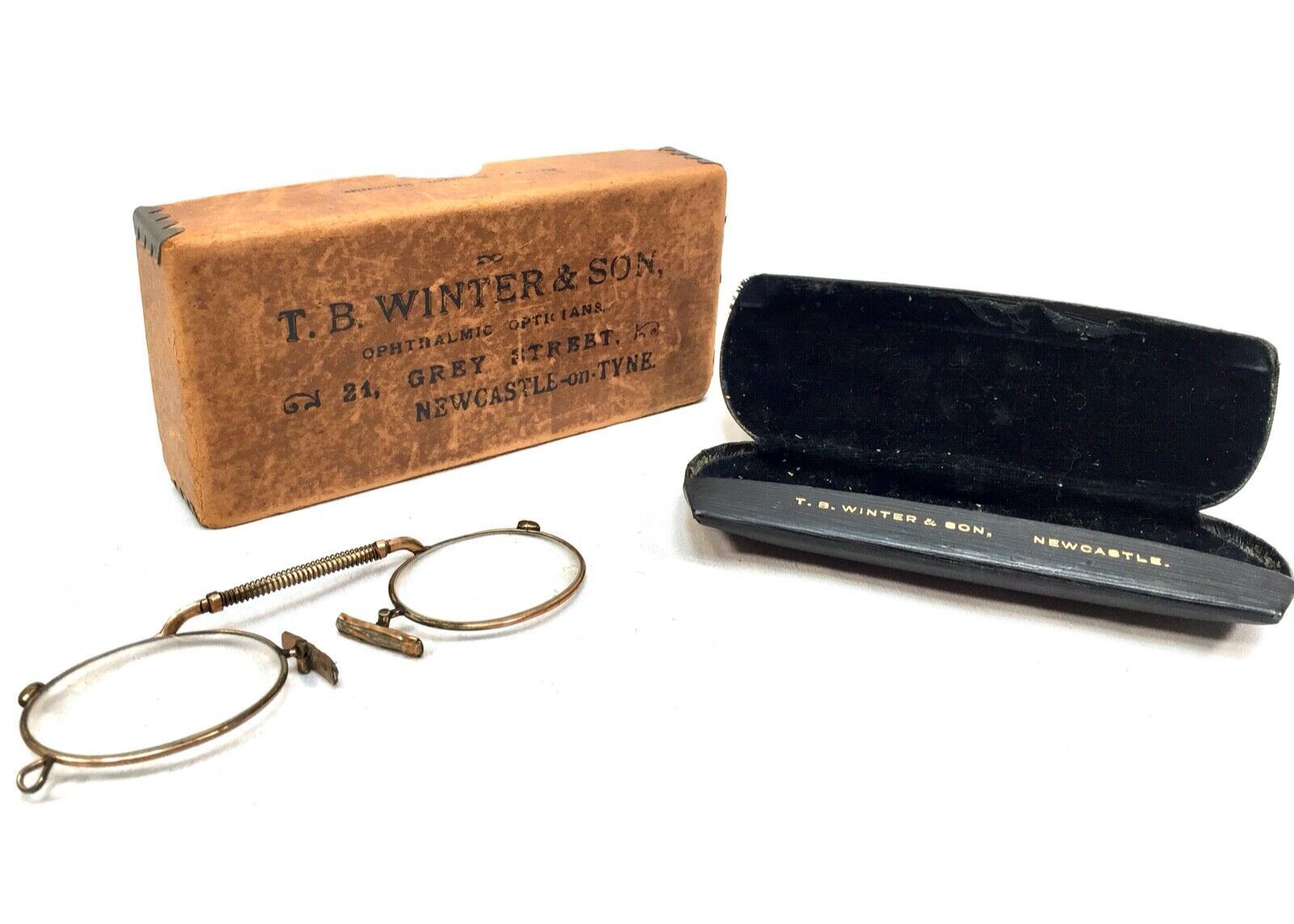 Antique Pinz Nez Glasses By T.B Winter Of Newcastle On Tyne / Boxed & Case photo buy